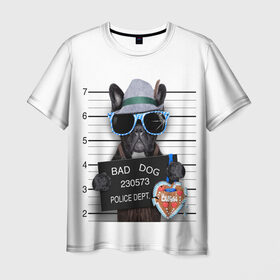 Мужская футболка 3D с принтом BAD DOG , 100% полиэфир | прямой крой, круглый вырез горловины, длина до линии бедер | art | bad dog | преступник | собака