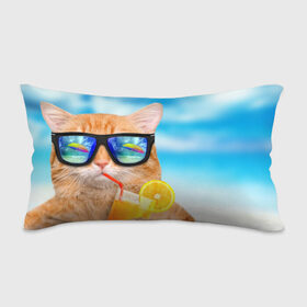 Подушка 3D антистресс с принтом Кот на пляже , наволочка — 100% полиэстер, наполнитель — вспененный полистирол | состоит из подушки и наволочки на молнии | summer | апельсиновый сок | кот | кот на пляже | коте | котик | котэ | котяра | лето | море | небо | отдых | очки | пляже