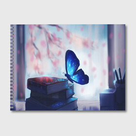 Альбом для рисования с принтом ВОЛШЕБНАЯ БАБОЧКА , 100% бумага
 | матовая бумага, плотность 200 мг. | Тематика изображения на принте: бабочка | волшебная бабочка | голубая бабочка | книги | насекомая | насекомое | пыльца | синея бабочка