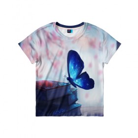 Детская футболка 3D с принтом Волшебная бабочка , 100% гипоаллергенный полиэфир | прямой крой, круглый вырез горловины, длина до линии бедер, чуть спущенное плечо, ткань немного тянется | бабочка | волшебная бабочка | голубая бабочка | книги | насекомая | насекомое | пыльца | синея бабочка