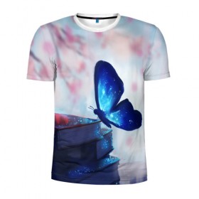 Мужская футболка 3D спортивная с принтом Волшебная бабочка , 100% полиэстер с улучшенными характеристиками | приталенный силуэт, круглая горловина, широкие плечи, сужается к линии бедра | Тематика изображения на принте: бабочка | волшебная бабочка | голубая бабочка | книги | насекомая | насекомое | пыльца | синея бабочка