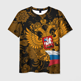 Мужская футболка 3D с принтом Россия , 100% полиэфир | прямой крой, круглый вырез горловины, длина до линии бедер | ru | rus | герб | двуглавый орел | российская | россия | рф | федерация | флаг