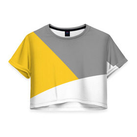 Женская футболка 3D укороченная с принтом Серый, желтый, белый-идеальное сочетание! , 100% полиэстер | круглая горловина, длина футболки до линии талии, рукава с отворотами | 