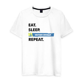 Мужская футболка хлопок с принтом Eat Sleep , 100% хлопок | прямой крой, круглый вырез горловины, длина до линии бедер, слегка спущенное плечо. | battle royale | fortnite | lama | батл рояль | лама | фортнайт