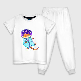Детская пижама хлопок с принтом Кот и космос , 100% хлопок |  брюки и футболка прямого кроя, без карманов, на брюках мягкая резинка на поясе и по низу штанин
 | Тематика изображения на принте: звезды | космонавт | космос | кот