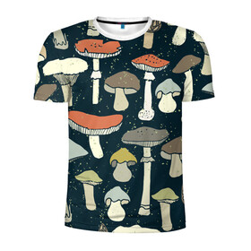 Мужская футболка 3D спортивная с принтом Загадочный лес , 100% полиэстер с улучшенными характеристиками | приталенный силуэт, круглая горловина, широкие плечи, сужается к линии бедра | Тематика изображения на принте: грибы | паттерн