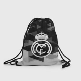 Рюкзак-мешок 3D с принтом FC Real Madrid sport geometry , 100% полиэстер | плотность ткани — 200 г/м2, размер — 35 х 45 см; лямки — толстые шнурки, застежка на шнуровке, без карманов и подкладки | abstraction | championship | fc | football | footer | polygon | real madrid | soccer | socker | sport | абстракция | одежда | спорт | спортивный | униформа | футбол | футбольный клуб | чемпионат