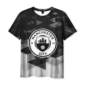 Мужская футболка 3D с принтом FC Manchester sport geometry , 100% полиэфир | прямой крой, круглый вырез горловины, длина до линии бедер | 