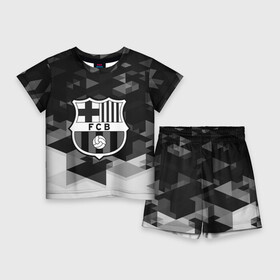 Детский костюм с шортами 3D с принтом FC Barcelona sport geometry ,  |  | abstraction | barcelona | championship | fc | football | footer | polygon | soccer | socker | sport | абстракция | одежда | спорт | спортивный | униформа | футбол | футбольный клуб | чемпионат