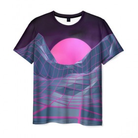 Мужская футболка 3D с принтом Purple sun , 100% полиэфир | прямой крой, круглый вырез горловины, длина до линии бедер | 