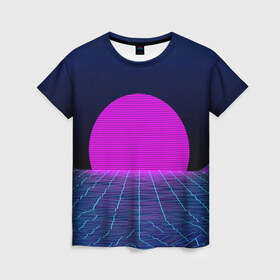 Женская футболка 3D с принтом Солнце , 100% полиэфир ( синтетическое хлопкоподобное полотно) | прямой крой, круглый вырез горловины, длина до линии бедер | 3d | cgi | digital art | music | retro | vaporwave | абстракция | вейпорвейв | геометрия | музыка | ретро