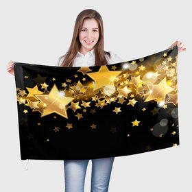 Флаг 3D с принтом Золотые звездочки , 100% полиэстер | плотность ткани — 95 г/м2, размер — 67 х 109 см. Принт наносится с одной стороны | 3d | звездочки | звезды | золото | золотые звездочки | картинка | черный фон