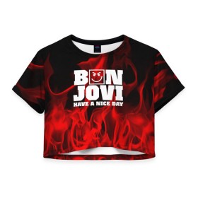 Женская футболка 3D укороченная с принтом BON JOVI , 100% полиэстер | круглая горловина, длина футболки до линии талии, рукава с отворотами | bon jovi | альтернативный хип хоп | группа | инди поп | музыка | музыкальное произведение | ноты | регги | рок | синти поп