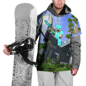 Накидка на куртку 3D с принтом Стив среди парящих островов. , 100% полиэстер |  | dragon | minecraft | minekraft | stive | броня | дракон | майнкрафт | меч | стив