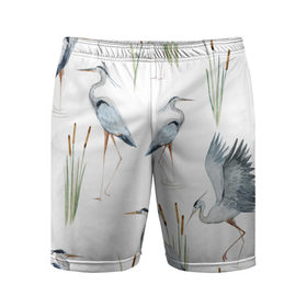 Мужские шорты 3D спортивные с принтом Цапли ,  |  | камыш | озеро | птица | птицы