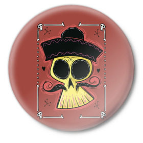 Значок с принтом Dia de los Muertos ,  металл | круглая форма, металлическая застежка в виде булавки | череп