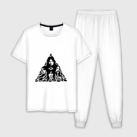Мужская пижама хлопок с принтом Pink Floyd , 100% хлопок | брюки и футболка прямого кроя, без карманов, на брюках мягкая резинка на поясе и по низу штанин
 | 