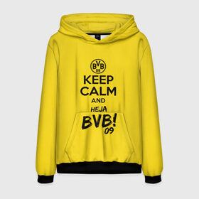 Мужская толстовка 3D с принтом Keep calm and Heja BVB , 100% полиэстер | двухслойный капюшон со шнурком для регулировки, мягкие манжеты на рукавах и по низу толстовки, спереди карман-кенгуру с мягким внутренним слоем. | Тематика изображения на принте: 09 | bvb | calm | heja | keep | боруссия | германия | дортмунд | клуб | сохраняй | спокойствие | фк | футбол | футбольный