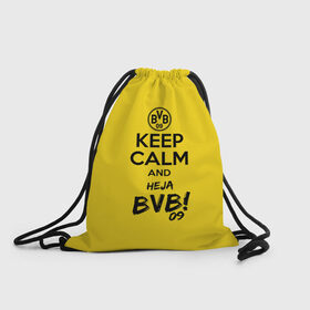 Рюкзак-мешок 3D с принтом Keep calm and Heja BVB , 100% полиэстер | плотность ткани — 200 г/м2, размер — 35 х 45 см; лямки — толстые шнурки, застежка на шнуровке, без карманов и подкладки | 09 | bvb | calm | heja | keep | боруссия | германия | дортмунд | клуб | сохраняй | спокойствие | фк | футбол | футбольный