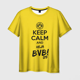 Мужская футболка 3D с принтом Keep calm and Heja BVB , 100% полиэфир | прямой крой, круглый вырез горловины, длина до линии бедер | 09 | bvb | calm | heja | keep | боруссия | германия | дортмунд | клуб | сохраняй | спокойствие | фк | футбол | футбольный