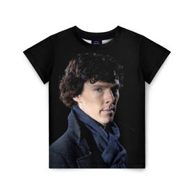 Детская футболка 3D с принтом Sherlock , 100% гипоаллергенный полиэфир | прямой крой, круглый вырез горловины, длина до линии бедер, чуть спущенное плечо, ткань немного тянется | benedict | cumberbatch | sherlock | бенедикт | камбербатч | шерлок