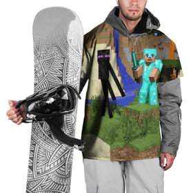 Накидка на куртку 3D с принтом Стив и эндермен. , 100% полиэстер |  | Тематика изображения на принте: minecraft | minekraft | stive | майнкрафт | меч | стив