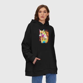 Худи SuperOversize хлопок с принтом Foxy , 70% хлопок, 30% полиэстер, мягкий начес внутри | карман-кенгуру, эластичная резинка на манжетах и по нижней кромке, двухслойный капюшон
 | fox | волк | воротник | животное | заяц | зверь | колобок | лис | лиса | лисица | мех | обман | оранжевый | охота | патрикеевна | плутовка | рыжая | хвост | хитрая | хитрость | хищник