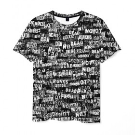 Мужская футболка 3D с принтом Punks no dead , 100% полиэфир | прямой крой, круглый вырез горловины, длина до линии бедер | надпись | панк | панкрок | паттерн | черно белый
