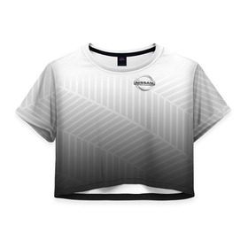 Женская футболка 3D укороченная с принтом NISSAN SPORT , 100% полиэстер | круглая горловина, длина футболки до линии талии, рукава с отворотами | 