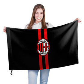 Флаг 3D с принтом AC Milan FC , 100% полиэстер | плотность ткани — 95 г/м2, размер — 67 х 109 см. Принт наносится с одной стороны | football | italia | logo | milan | sport | италия | лого | милан | спорт | фк | футбол | футбольный клуб