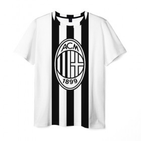 Мужская футболка 3D с принтом FC Milan Black&White , 100% полиэфир | прямой крой, круглый вырез горловины, длина до линии бедер | Тематика изображения на принте: 