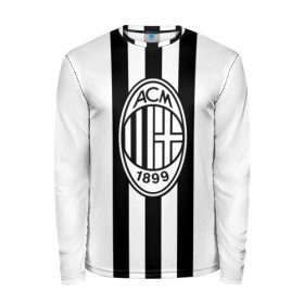Мужской лонгслив 3D с принтом FC Milan Black&White , 100% полиэстер | длинные рукава, круглый вырез горловины, полуприлегающий силуэт | Тематика изображения на принте: 