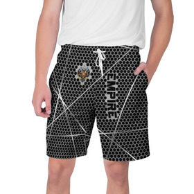 Мужские шорты 3D с принтом Империя ,  полиэстер 100% | прямой крой, два кармана без застежек по бокам. Мягкая трикотажная резинка на поясе, внутри которой широкие завязки. Длина чуть выше колен | герб | металл | текстура