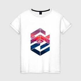 Женская футболка хлопок с принтом Геометрические горы , 100% хлопок | прямой крой, круглый вырез горловины, длина до линии бедер, слегка спущенное плечо | геометрия | горы | мода | пейзаж | подарок | стиль | узор