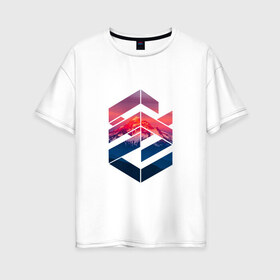 Женская футболка хлопок Oversize с принтом Геометрические горы , 100% хлопок | свободный крой, круглый ворот, спущенный рукав, длина до линии бедер
 | геометрия | горы | мода | пейзаж | подарок | стиль | узор