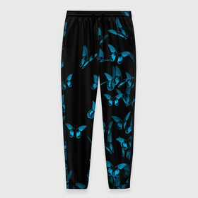 Мужские брюки 3D с принтом Синие бабочки , 100% полиэстер | манжеты по низу, эластичный пояс регулируется шнурком, по бокам два кармана без застежек, внутренняя часть кармана из мелкой сетки | бабочка | мотылек | насекомые | синий