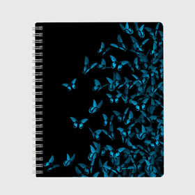 Тетрадь с принтом Синие бабочки , 100% бумага | 48 листов, плотность листов — 60 г/м2, плотность картонной обложки — 250 г/м2. Листы скреплены сбоку удобной пружинной спиралью. Уголки страниц и обложки скругленные. Цвет линий — светло-серый
 | Тематика изображения на принте: бабочка | мотылек | насекомые | синий
