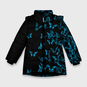 Зимняя куртка для девочек 3D с принтом Синие бабочки , ткань верха — 100% полиэстер; подклад — 100% полиэстер, утеплитель — 100% полиэстер. | длина ниже бедра, удлиненная спинка, воротник стойка и отстегивающийся капюшон. Есть боковые карманы с листочкой на кнопках, утяжки по низу изделия и внутренний карман на молнии. 

Предусмотрены светоотражающий принт на спинке, радужный светоотражающий элемент на пуллере молнии и на резинке для утяжки. | бабочка | мотылек | насекомые | синий