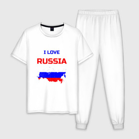 Мужская пижама хлопок с принтом Я люблю Россию (I love Russia) , 100% хлопок | брюки и футболка прямого кроя, без карманов, на брюках мягкая резинка на поясе и по низу штанин
 | Тематика изображения на принте: i love | russia | russian | я люблю россию