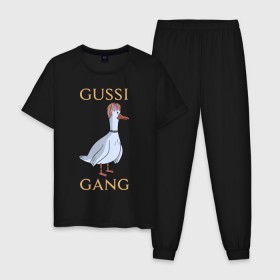 Мужская пижама хлопок с принтом GUSSI GANG , 100% хлопок | брюки и футболка прямого кроя, без карманов, на брюках мягкая резинка на поясе и по низу штанин
 | 
