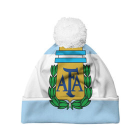 Шапка 3D c помпоном с принтом Сборная Аргентины флаг , 100% полиэстер | универсальный размер, печать по всей поверхности изделия | аргентина | спорт | футбол