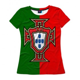 Женская футболка 3D с принтом Сборная Португалии флаг , 100% полиэфир ( синтетическое хлопкоподобное полотно) | прямой крой, круглый вырез горловины, длина до линии бедер | португалия | футбол
