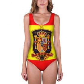 Купальник-боди 3D с принтом Сборная Испании флаг , 82% полиэстер, 18% эластан | Круглая горловина, круглый вырез на спине | испания | футбол
