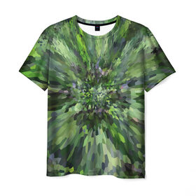 Мужская футболка 3D с принтом Зеленый сюрреал , 100% полиэфир | прямой крой, круглый вырез горловины, длина до линии бедер |  зеленые брызги | абстракция | брызги | пиранья