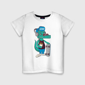 Детская футболка хлопок с принтом Крокодил Гена , 100% хлопок | круглый вырез горловины, полуприлегающий силуэт, длина до линии бедер | 