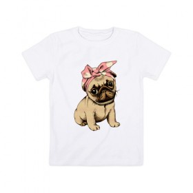 Детская футболка хлопок с принтом Мопсик девочка , 100% хлопок | круглый вырез горловины, полуприлегающий силуэт, длина до линии бедер | мопс | собака