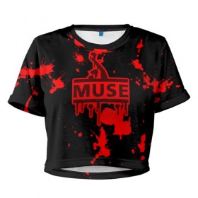 Женская футболка 3D укороченная с принтом Muse , 100% полиэстер | круглая горловина, длина футболки до линии талии, рукава с отворотами | 