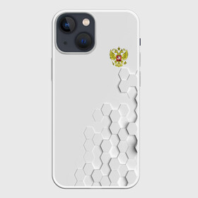 Чехол для iPhone 13 mini с принтом RUSSIA. ,  |  | geometrical figure | geometry | russia | texture | white | геометрические фигуры | геометрия | герб | патриотизм | россия | русский | соты | текстура | узор