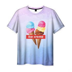 Мужская футболка 3D с принтом Ice Creme , 100% полиэфир | прямой крой, круглый вырез горловины, длина до линии бедер | Тематика изображения на принте: ice cream | supreme | игра слов | лето | мороженое | рожок | тренд