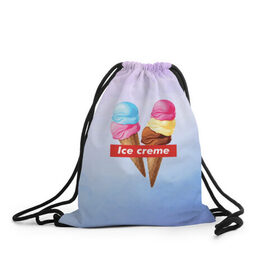 Рюкзак-мешок 3D с принтом Ice Creme , 100% полиэстер | плотность ткани — 200 г/м2, размер — 35 х 45 см; лямки — толстые шнурки, застежка на шнуровке, без карманов и подкладки | ice cream | supreme | игра слов | лето | мороженое | рожок | тренд